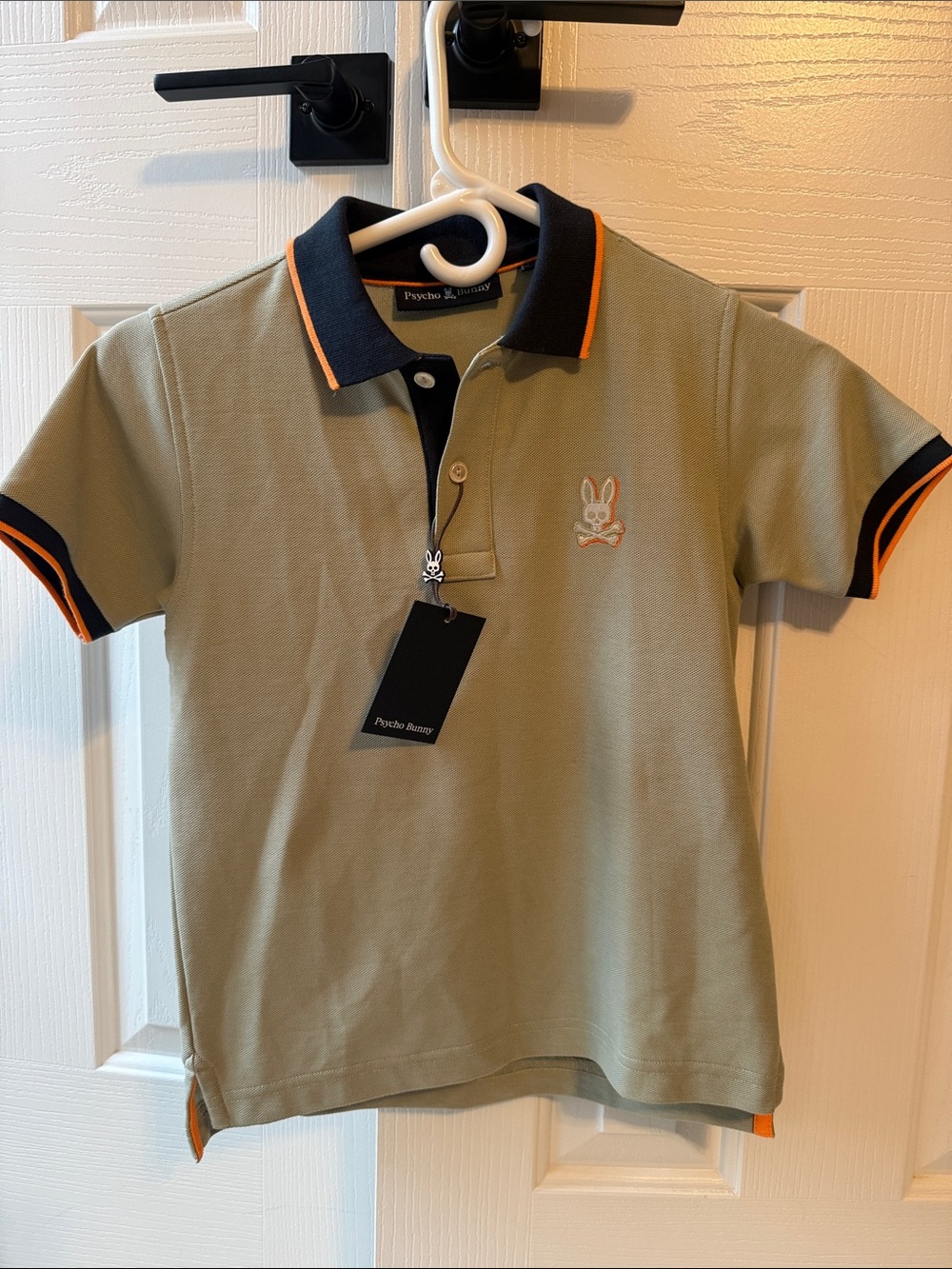 NWT Psycho Bunny Olive Polo with Navy Collar and Orange Trim